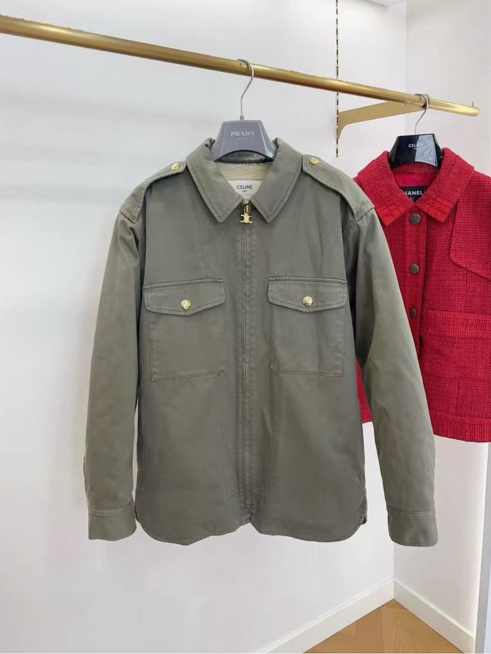 Celine Olive Military Field Jacket with Gold Buttons
